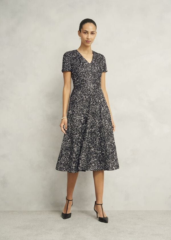 hobbs Petite Tatiana Sequin Dress Black Silver