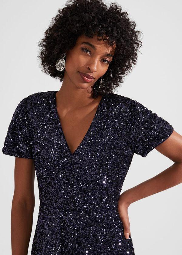 Hobbs Petite Tatiana Sequin Dress Midnight Navy