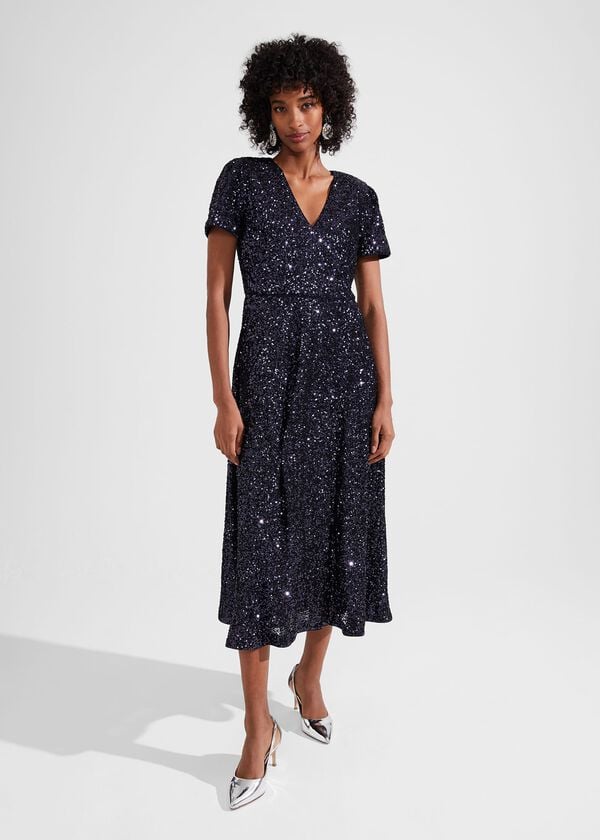 hobbs Petite Tatiana Sequin Dress Midnight Navy