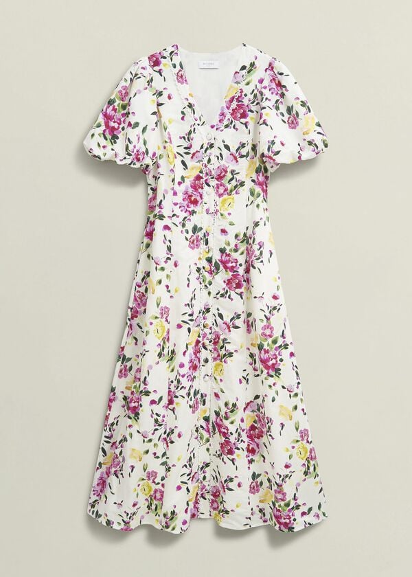 Hobbs Petite Taylor Linen Dress Ivory Multi