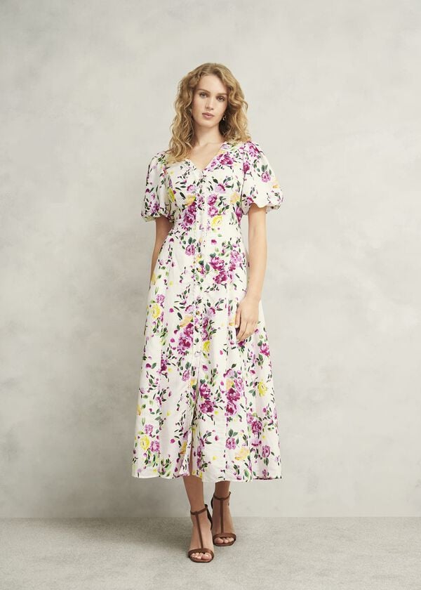 hobbs Petite Taylor Linen Dress Ivory Multi