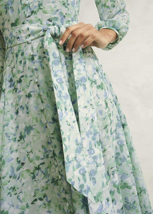 Hobbs Petite Thea Tie Belted Dress Sage Green