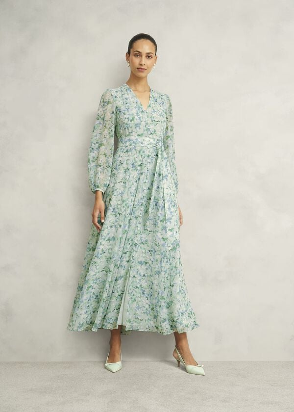 hobbs Petite Thea Tie Belted Dress Sage Green