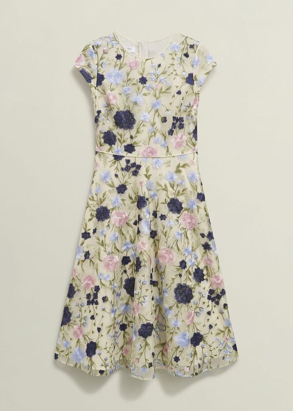 Hobbs Petite Tia Embroidered Dress Cream Multi