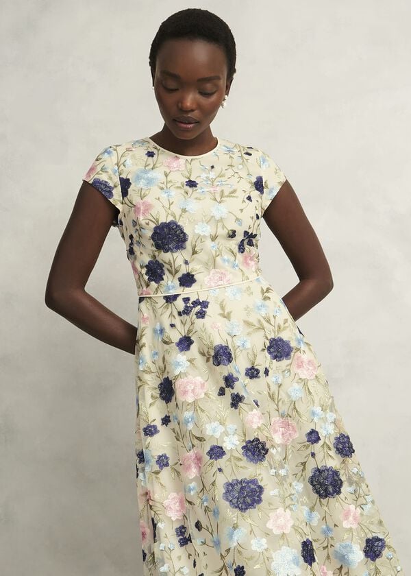 Hobbs Petite Tia Embroidered Dress Cream Multi