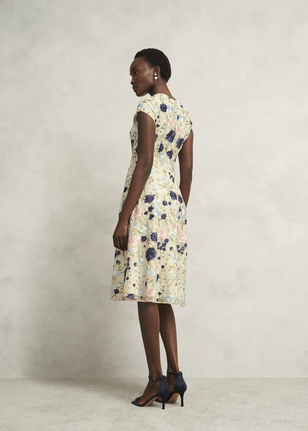 Hobbs Petite Tia Embroidered Dress Cream Multi