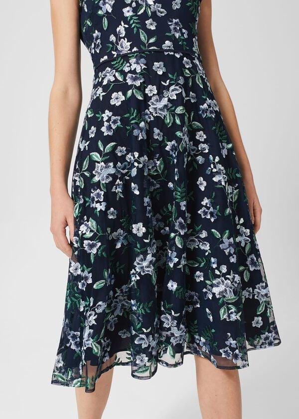 Hobbs Petite Tia Embroidered Dress Pale Blue Multi