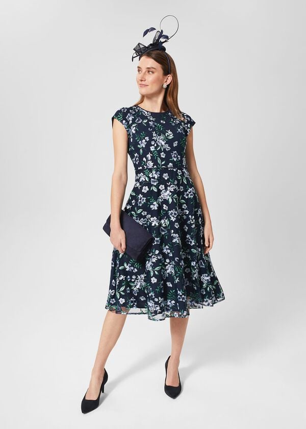hobbs Petite Tia Embroidered Dress Pale Blue Multi