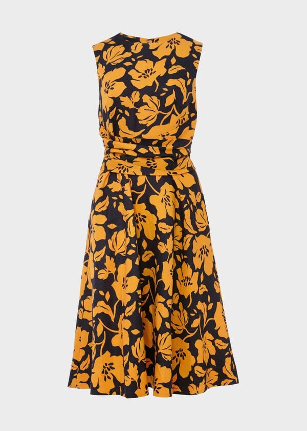 Hobbs Petite Twitchill Dress Navy Orange
