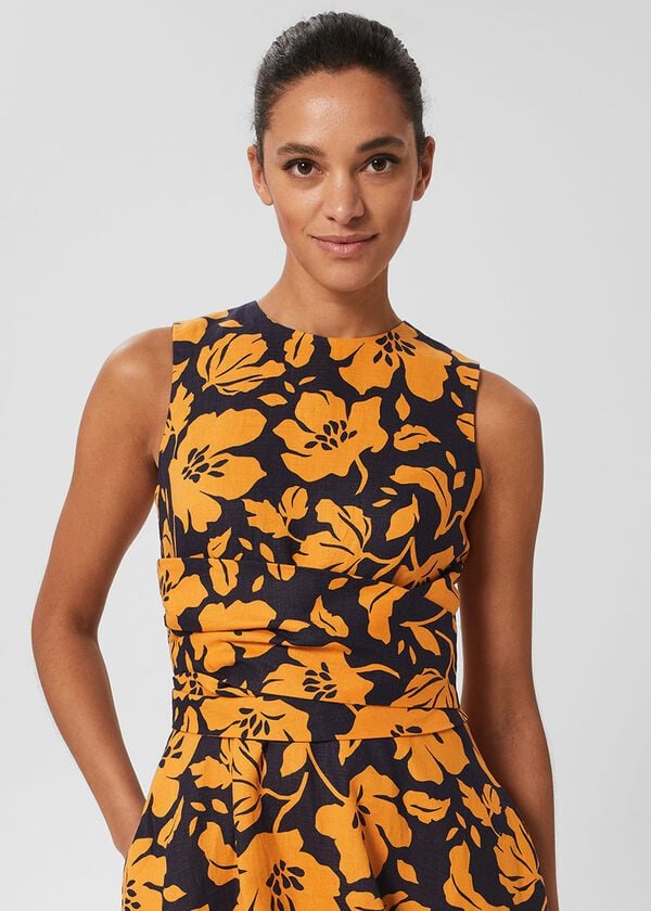 Hobbs Petite Twitchill Dress Navy Orange
