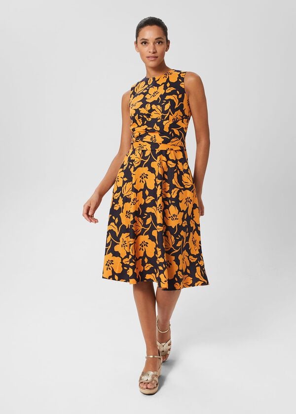 hobbs Petite Twitchill Dress Navy Orange