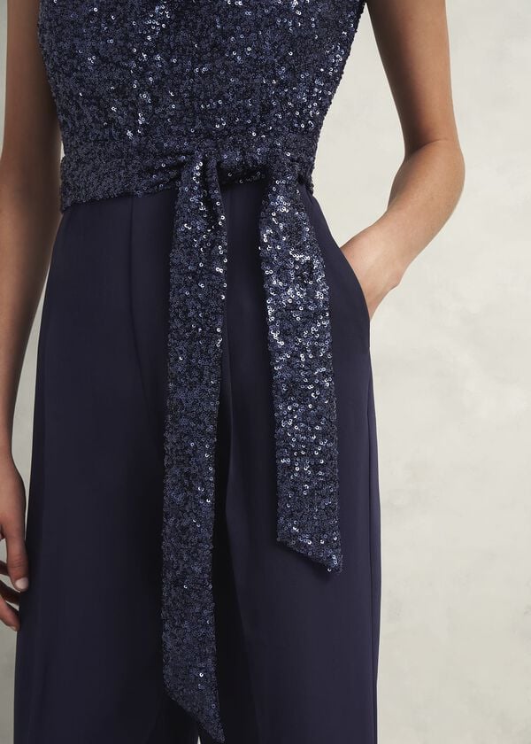 Hobbs Petite Zuri Sequin Jumpsuit Midnight Navy