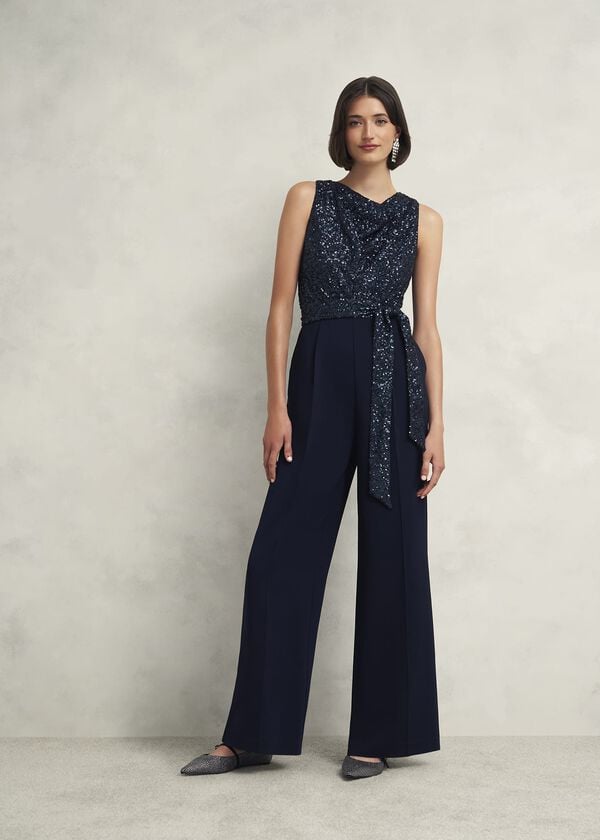 hobbs Petite Zuri Sequin Jumpsuit Midnight Navy
