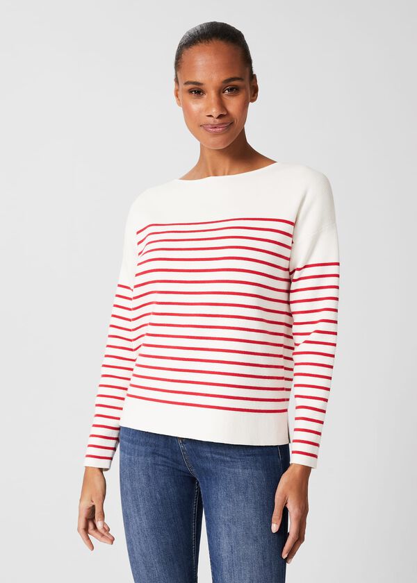 Hobbs Petra Striped Jumper Ivory Red
