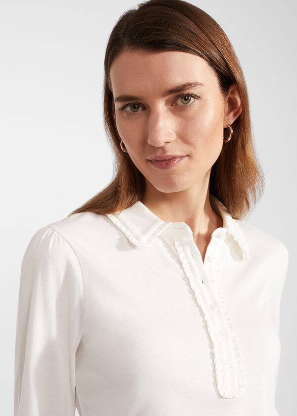 Hobbs Philippa Cotton Blend Collared Top Ivory