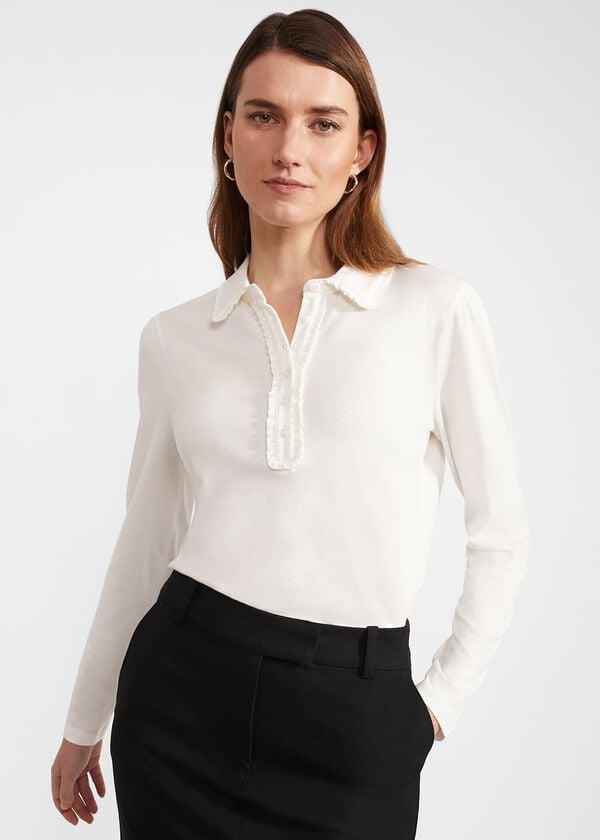 hobbs Philippa Cotton Blend Collared Top Ivory