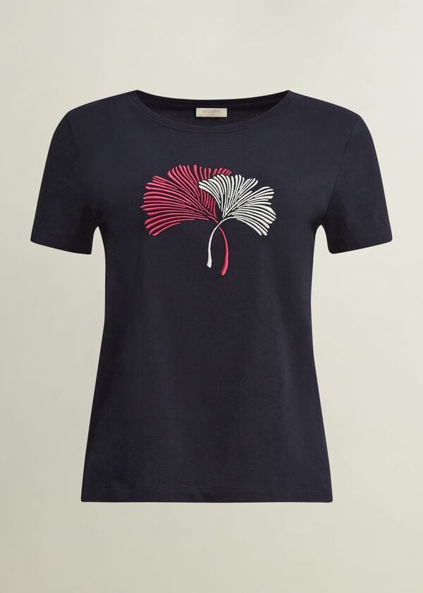 Hobbs Pixie Cotton Embroidered T-Shirt Hobbs Navy