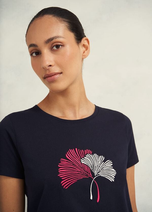 Hobbs Pixie Cotton Embroidered T-Shirt Hobbs Navy