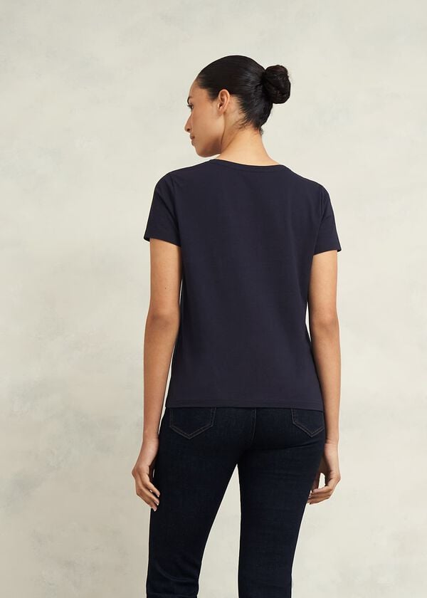 Hobbs Pixie Cotton Embroidered T-Shirt Hobbs Navy