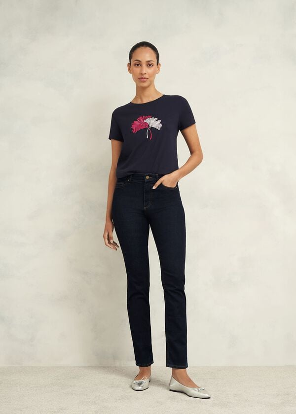 hobbs Pixie Cotton Embroidered T-Shirt Hobbs Navy