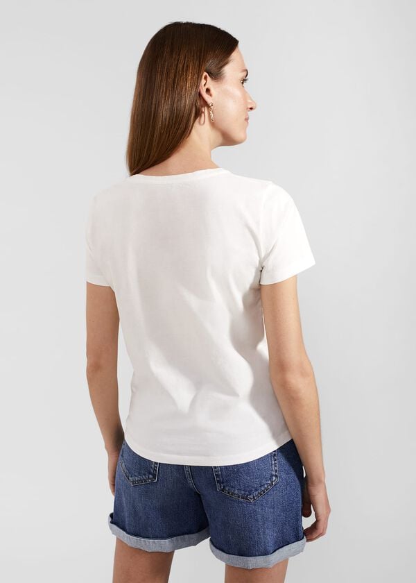 Hobbs Pixie Cotton Embroidered T-Shirt Ivory Pink