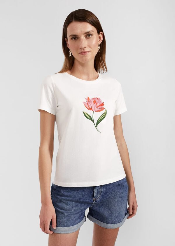 hobbs Pixie Cotton Embroidered T-Shirt Ivory Pink