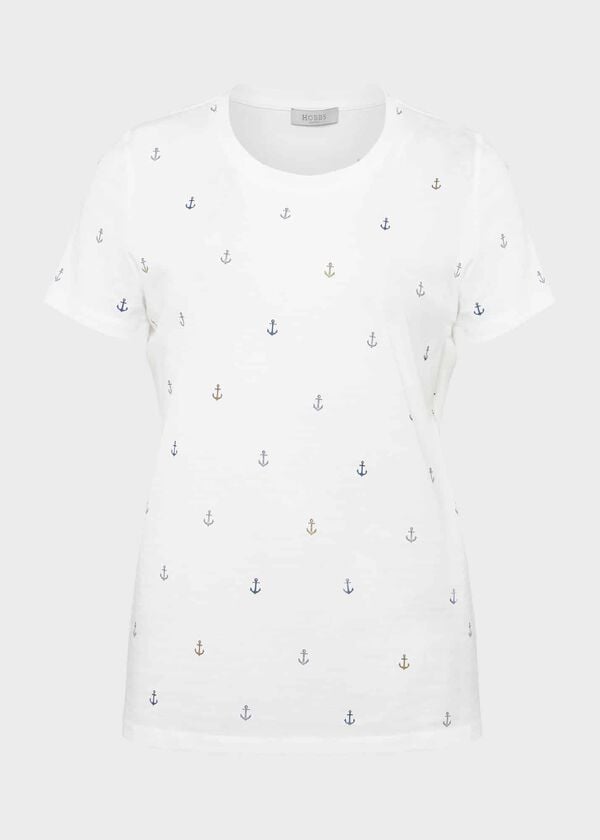 Hobbs Pixie Cotton Printed T-Shirt White Multi