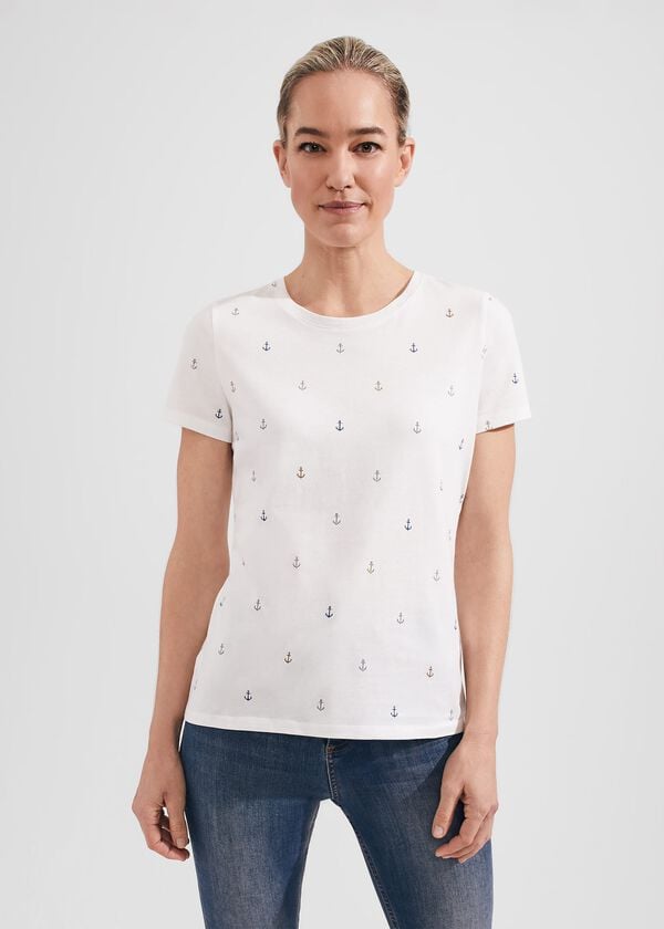 hobbs Pixie Cotton Printed T-Shirt White Multi