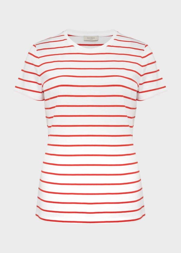 Hobbs Pixie Cotton Stripe T-Shirt White Red