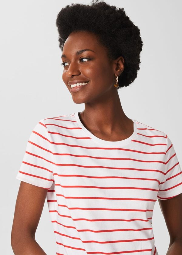 Hobbs Pixie Cotton Stripe T-Shirt White Red