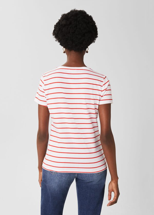 Hobbs Pixie Cotton Stripe T-Shirt White Red