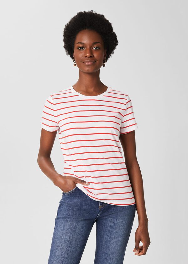 hobbs Pixie Cotton Stripe T-Shirt White Red