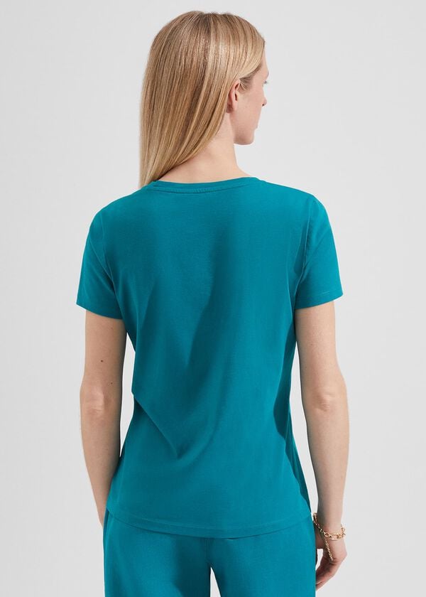 Hobbs Pixie Cotton T-Shirt Lagoon Blue