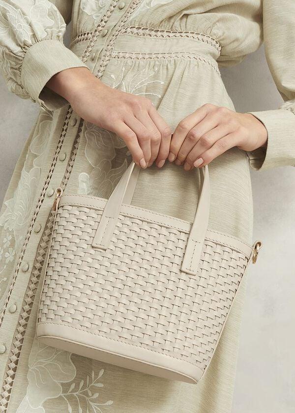 Hobbs Posie Woven Leather Bag Chalk Beige
