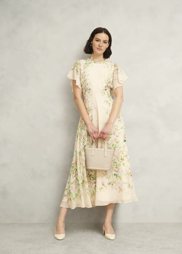 Hobbs Posie Woven Leather Bag Chalk Beige