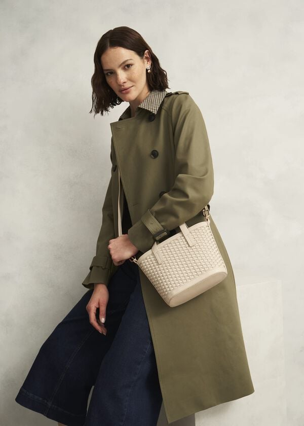 Hobbs Posie Woven Leather Bag Chalk Beige