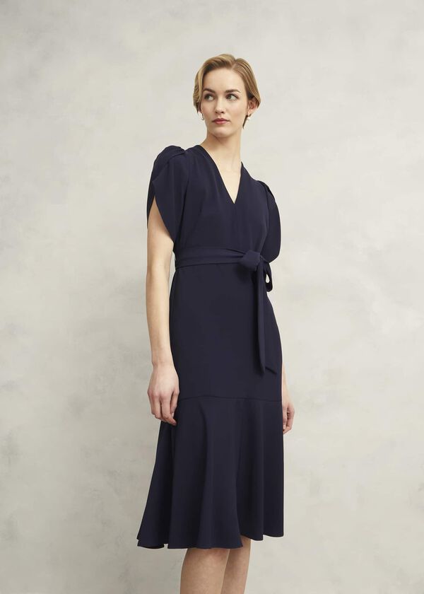 Hobbs Pricilla Tie Midi Dress Midnight