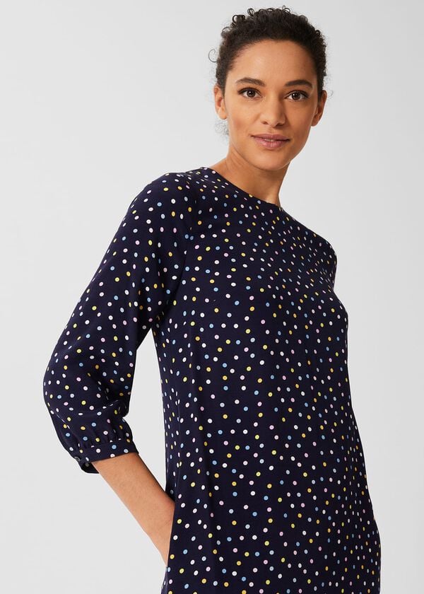 Hobbs Prim Tunic Dress Navy Multi