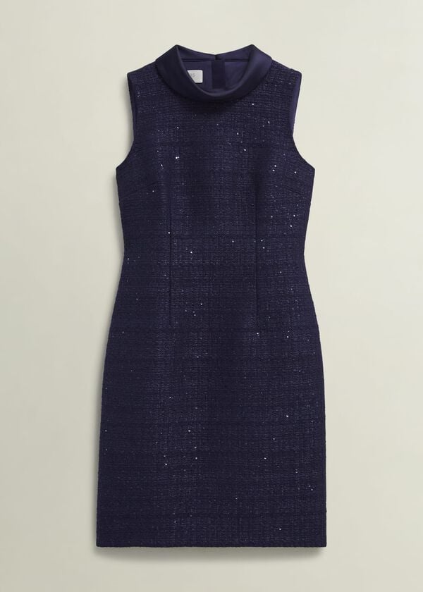 Hobbs Prisha Sequin Tweed Dress Midnight Navy