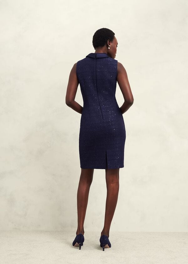 Hobbs Prisha Sequin Tweed Dress Midnight Navy