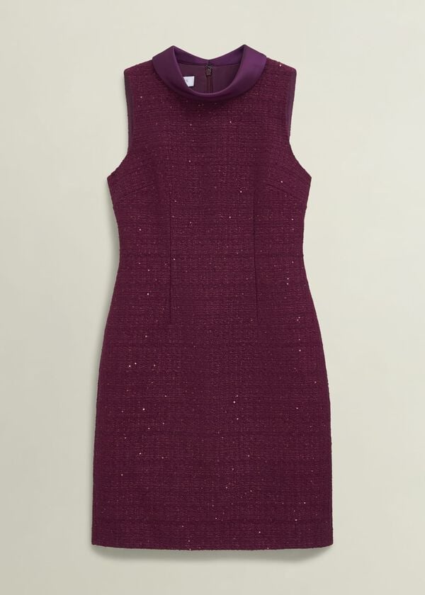 Hobbs Prisha Sequin Tweed Dress Warm Plum
