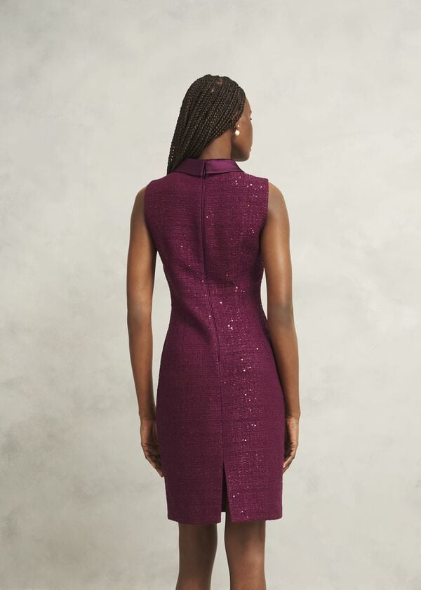 Hobbs Prisha Sequin Tweed Dress Warm Plum