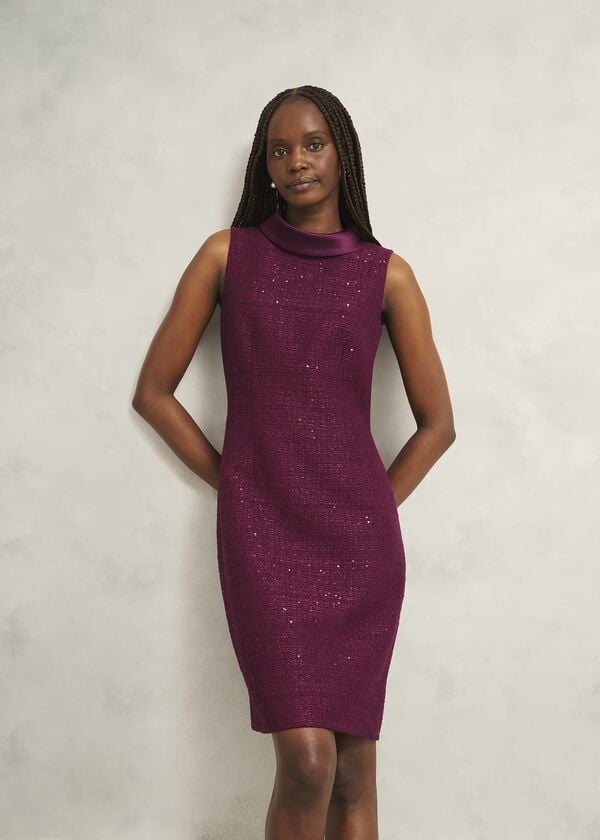 hobbs Prisha Sequin Tweed Dress Warm Plum
