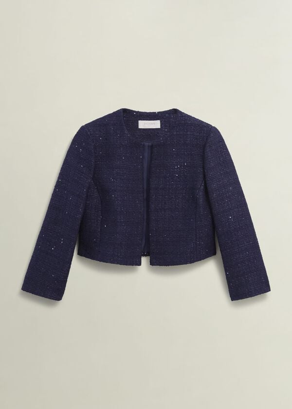 Hobbs Prisha Sequin Tweed Jacket Midnight Navy
