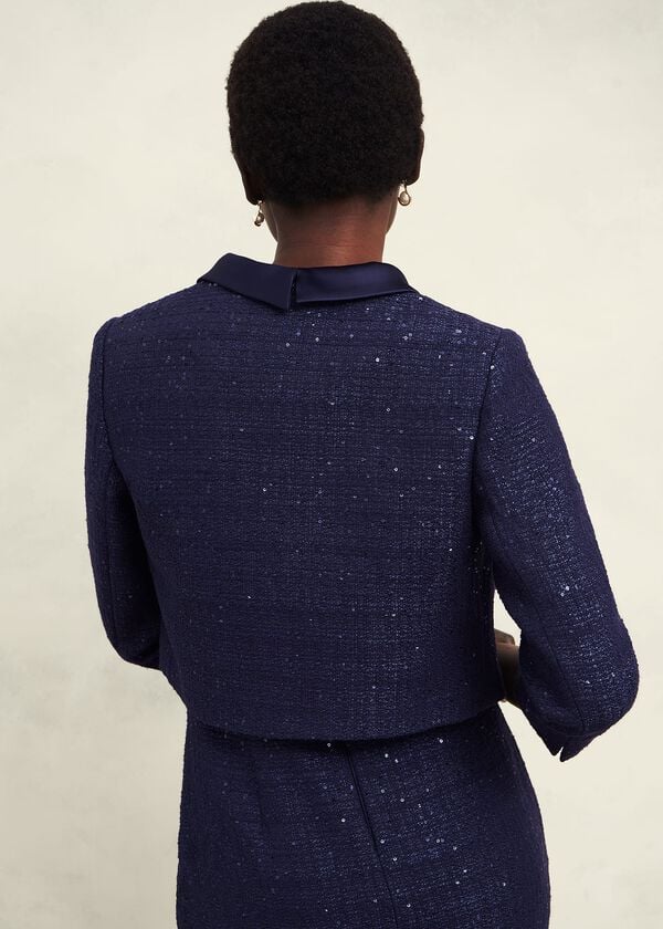 Hobbs Prisha Sequin Tweed Jacket Midnight Navy