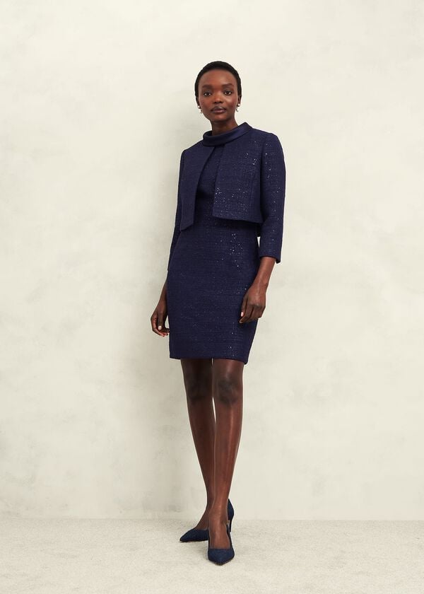 hobbs Prisha Sequin Tweed Jacket Midnight Navy