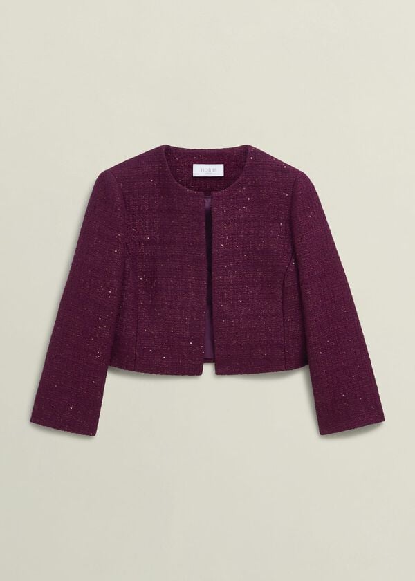 Hobbs Prisha Sequin Tweed Jacket Warm Plum