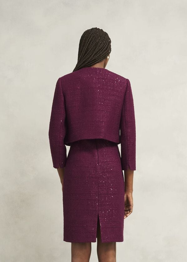 Hobbs Prisha Sequin Tweed Jacket Warm Plum