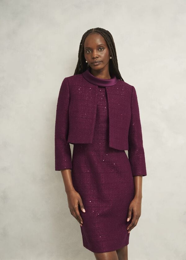 hobbs Prisha Sequin Tweed Jacket Warm Plum