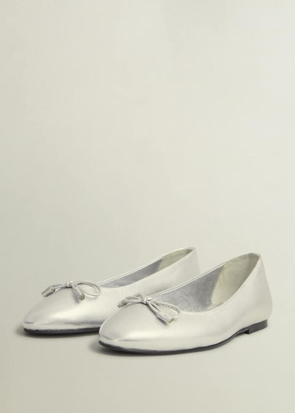 Hobbs Priya Leather Ballerina Silver Metallic